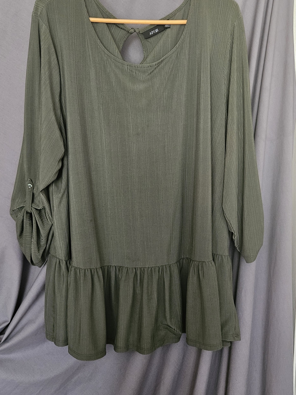 Apt. 9 Olive Green Ruffle-Hem Peplum Women's Blouse